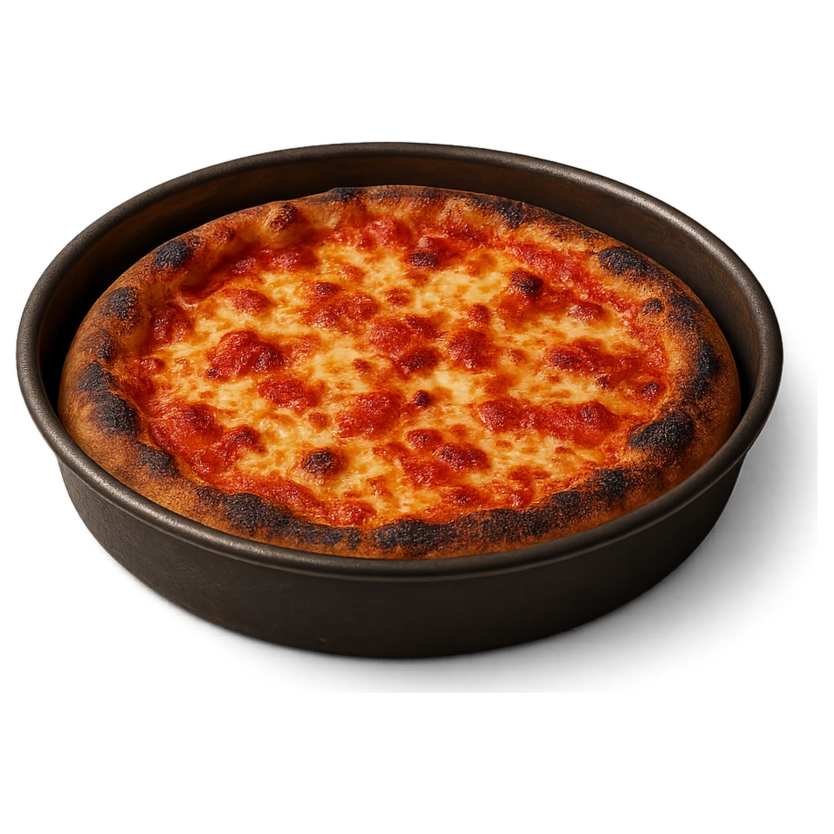 Round pan-baked toasted pizza